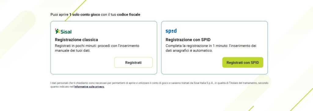 registrazione sisal